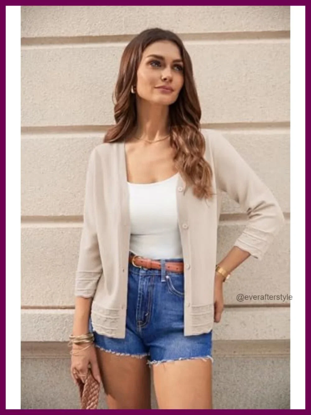Lightweight Knit Cardigan 3/4 Sleeve V-Neck Button Up Summer Spring